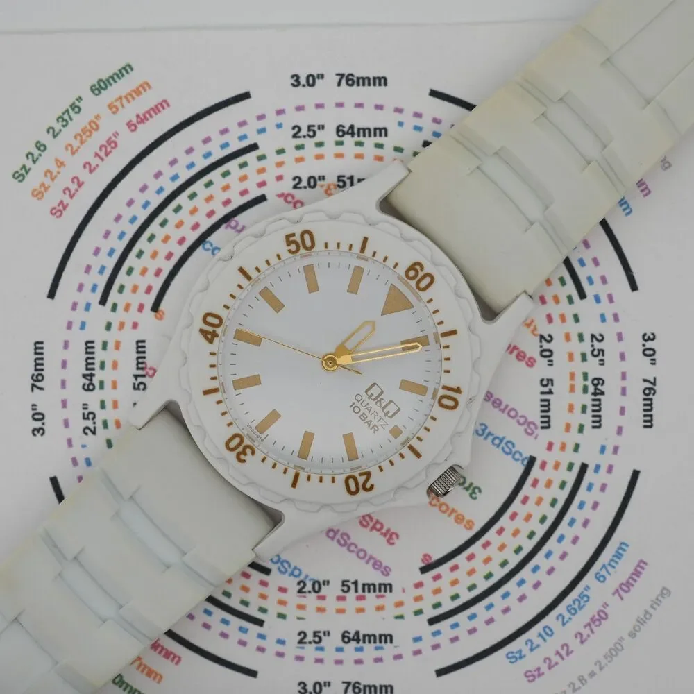 Vintage Q&Q JDM VR38-916 White Diver Watch 37mm 10 Bar Cal. 2035 New Battery